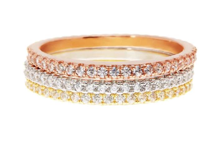 God plated simulated diamond stacking rings